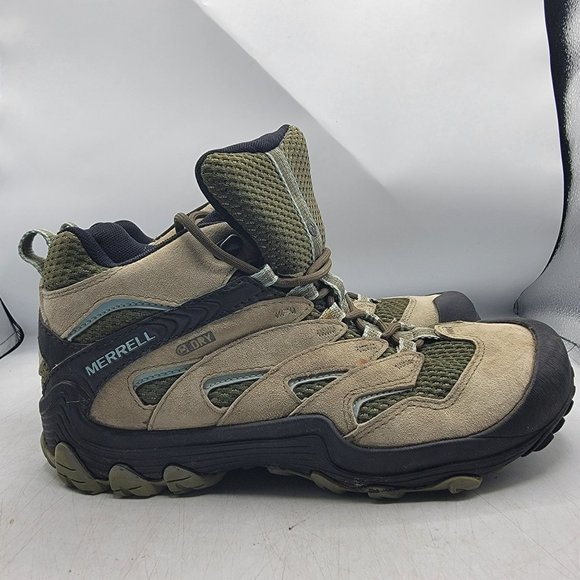 Merrell Dusty Olive Womens 7.5 Tan Boots Waterproof Hiking Camping Summer J12764 - Picture 7 of 13